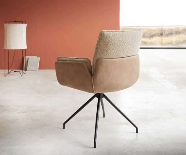 Otočná jedálenská stolička Nela-Flex zmiešané materiály tmavobéžová krížová podstava zúžená čierna otočná o 180° - Image 5