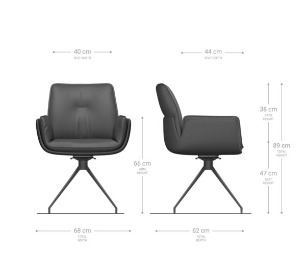 Otočná jedálenská stolička Nela-Flex zmiešané materiály tmavobéžová krížová podstava zúžená čierna otočná o 180° - Image 6