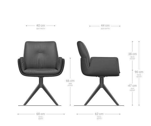 Otočná jedálenská stolička Nela-Flex zmiešané materiály tmavobéžová krížová podstava široká čierna otočná o 360° - Image 6