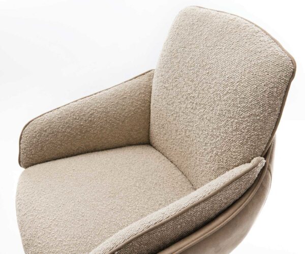 Barová stolička Luan-Flex výškovo nastaviteľná podnož kovová čierna mix materiálov mikrovlákno taupe / bouclé taupe otočné vreckové pružiny - Image 4