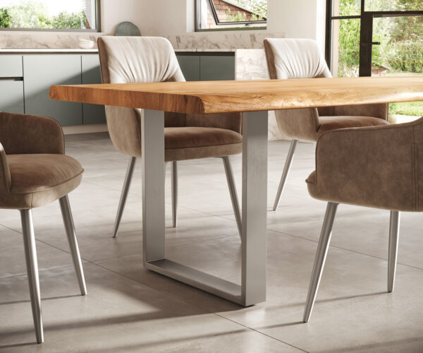 Jedálenský stôl Edge 300x100 XL Akácia prírodná nerezová oceľ úzka podnož - Image 6