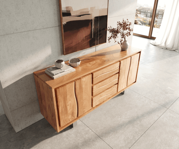 Komoda Live Edge 170 cm akácia prírodná 3 zásuvky 4 dvierka - Image 4