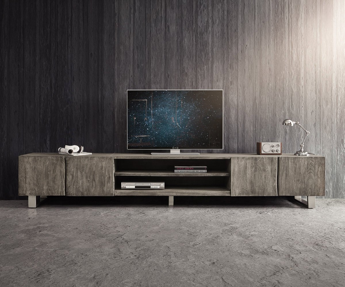 TV stolík Live-Edge 300 cm akácia platinová 4 dvierka 2 priehradky - Image 2