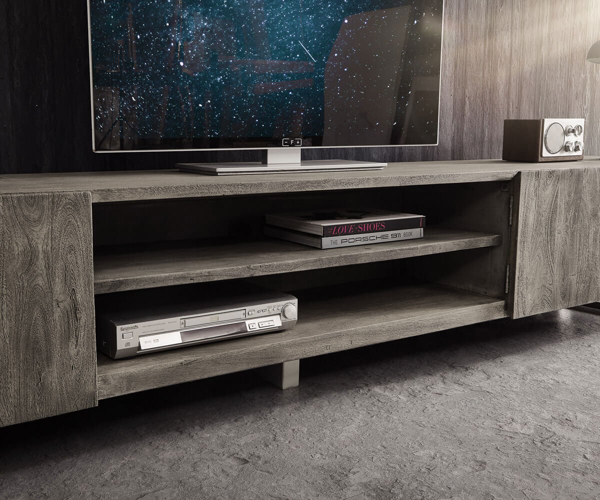 TV stolík Live-Edge 300 cm akácia platinová 4 dvierka 2 priehradky - Image 5