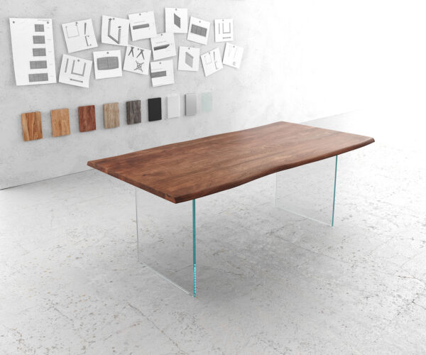 Jedálenský stôl Edge 200x100 akácia hnedá sklo Live-Edge