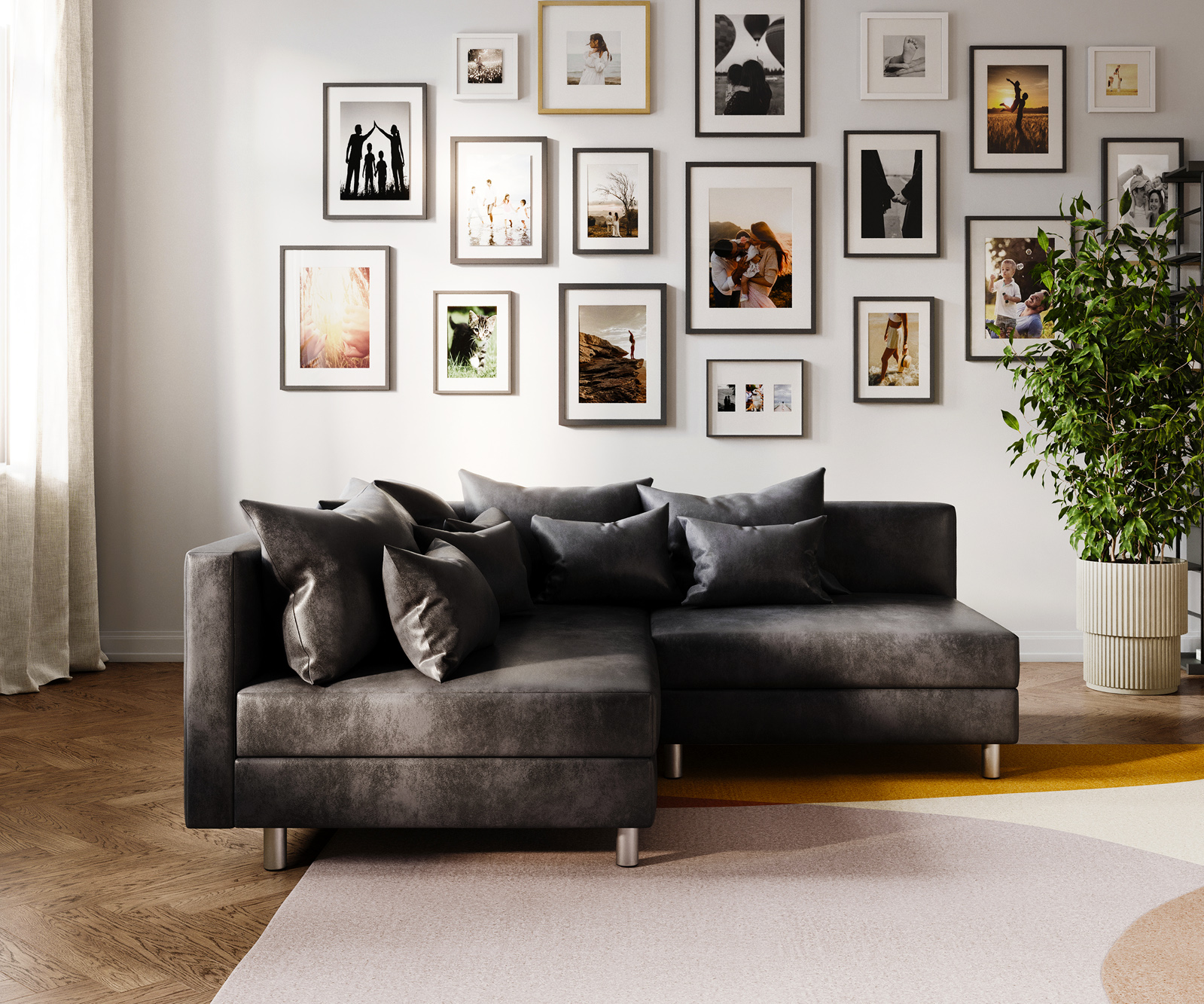 Rohová pohovka Clovis antracitová vintage vzhľad ležadlo ľavá modulárna pohovka - Image 3