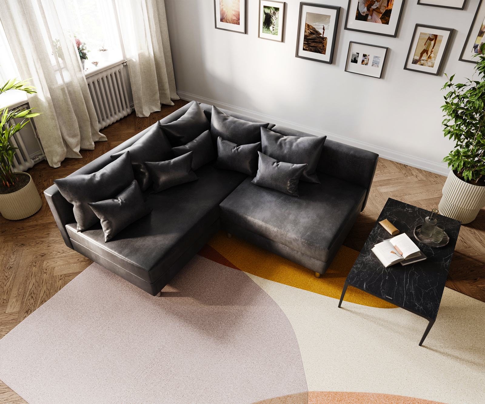 Rohová pohovka Clovis antracitová vintage vzhľad ležadlo ľavá modulárna pohovka - Image 5