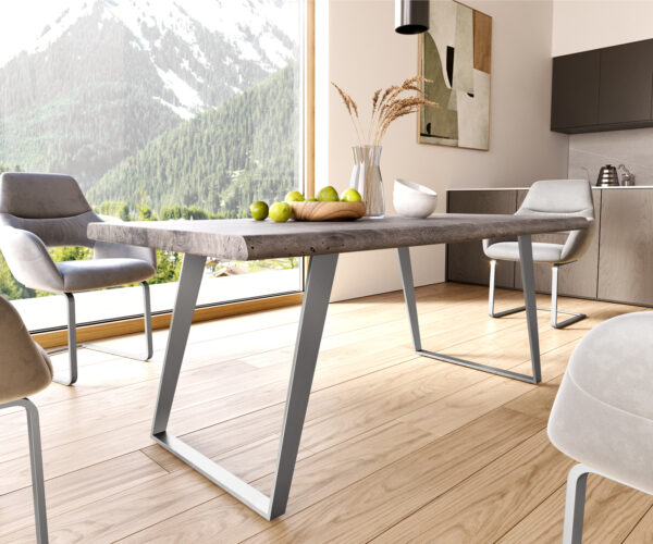 Jedálenský stôl Edge 180x90 XL akácia platinová nerezová oceľ skosený Live-Edge - Image 7