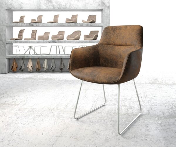 Jedálenská stolička Pejo-Flex hnedá vintage tenká podstava nerezová oceľ