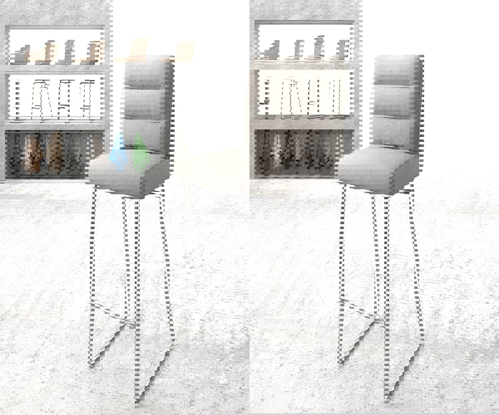 Barová stolička Pela-Flex pruhy svetlosivá tenká podstava nerezová oceľ