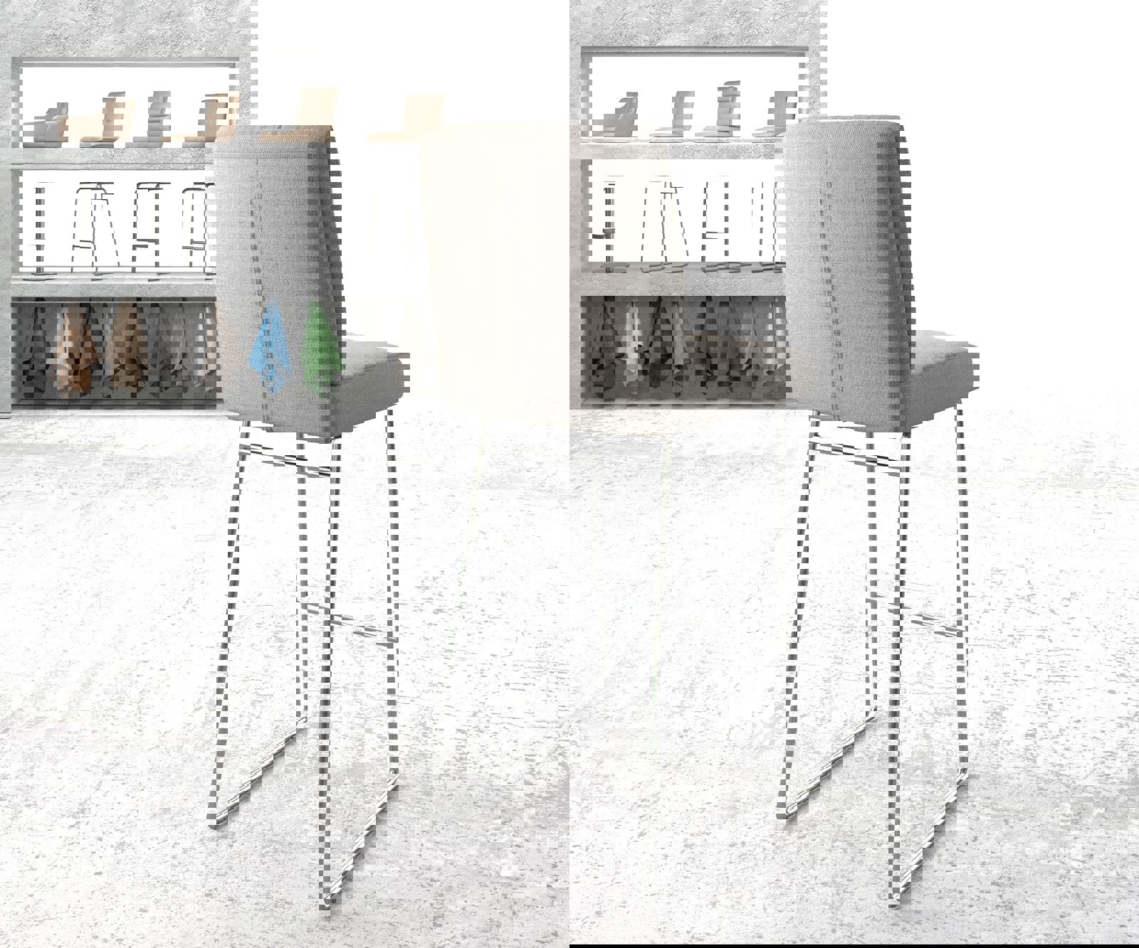 Barová stolička Pela-Flex pruhy svetlosivá tenká podstava nerezová oceľ - Image 3