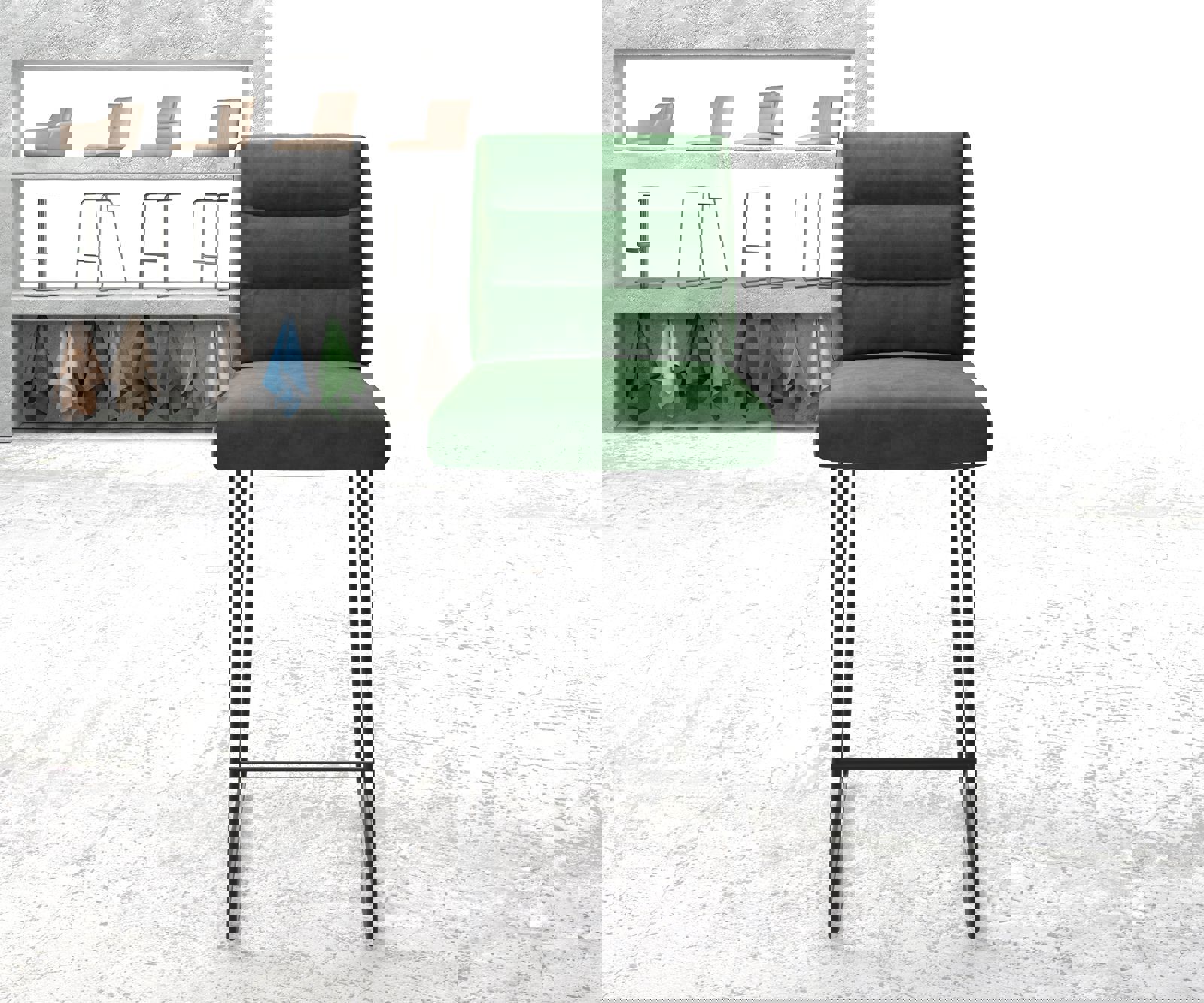 Barová stolička Pela-Flex zamat zelená kovová tenká podstava - Image 2