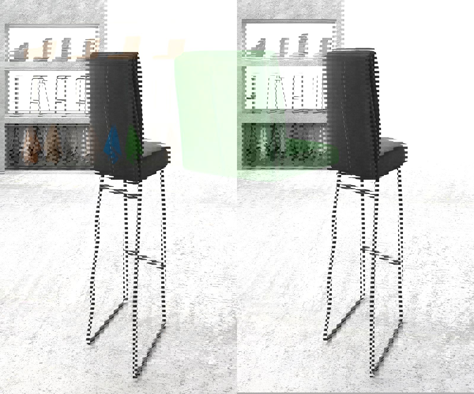 Barová stolička Pela-Flex zamat zelená kovová tenká podstava - Image 3