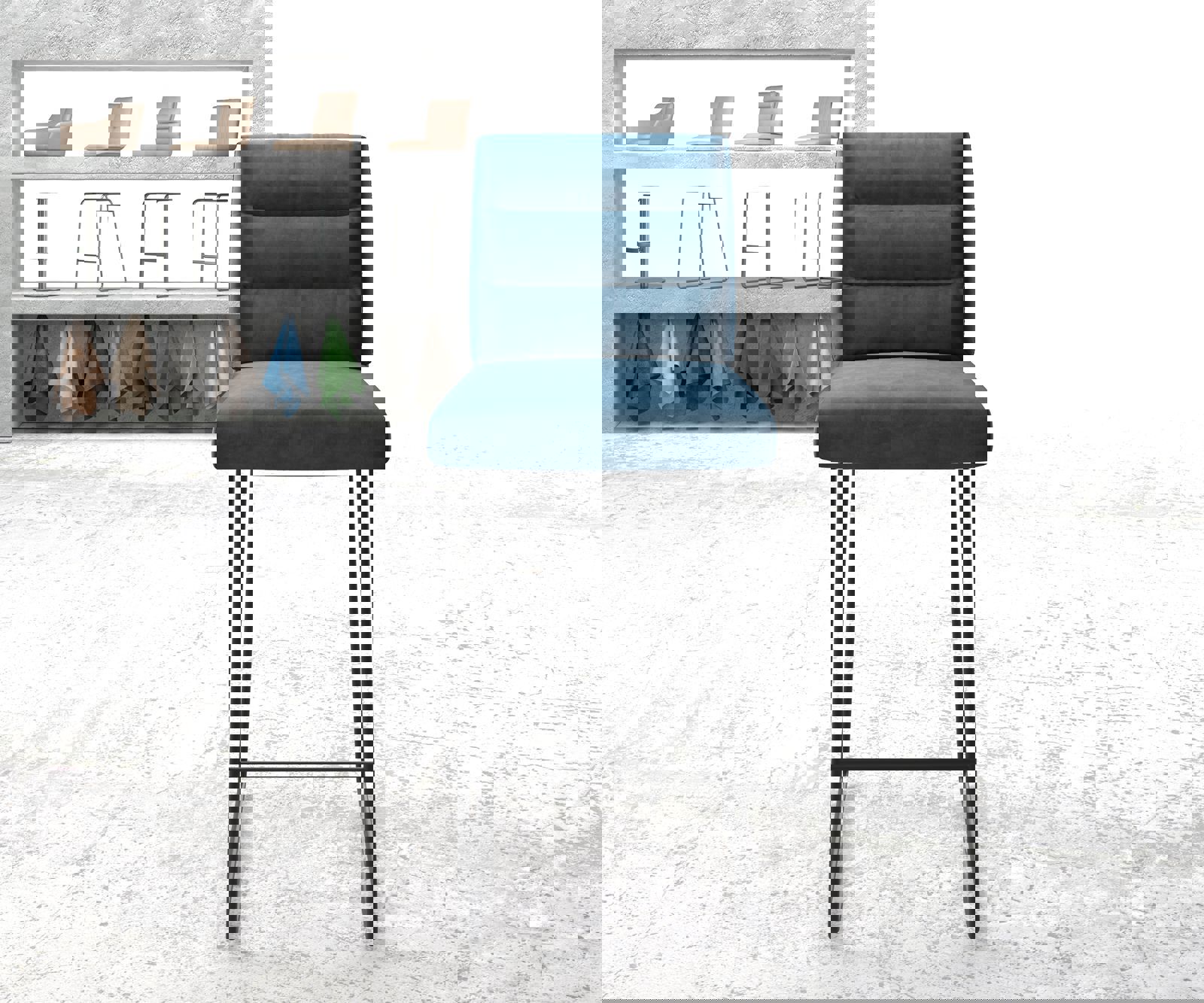 Barová stolička Pela-Flex zamat modrá kovová tenká podstava - Image 2