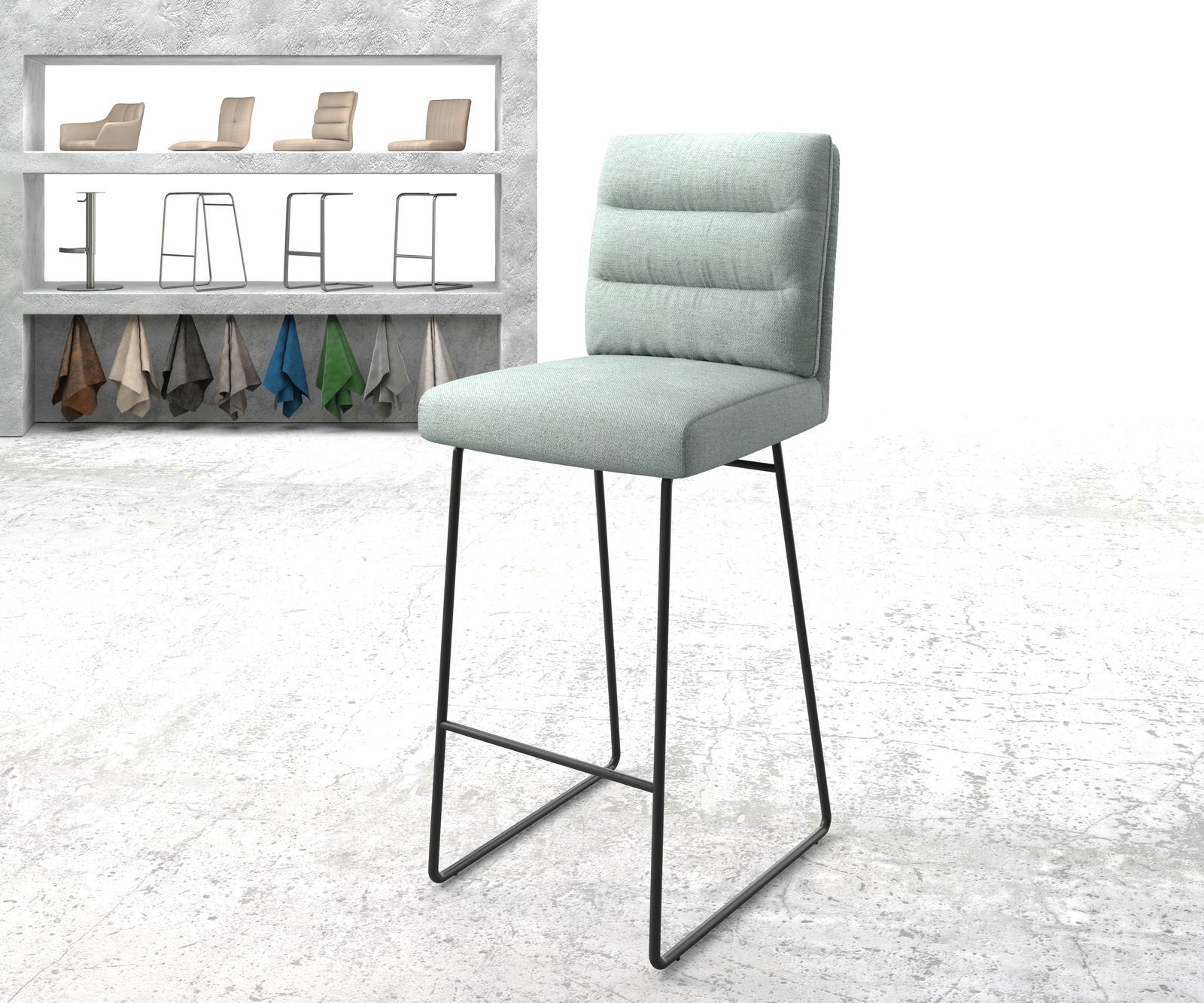 Barová stolička Pela-Flex pruhy mentolová tenká podstava kov