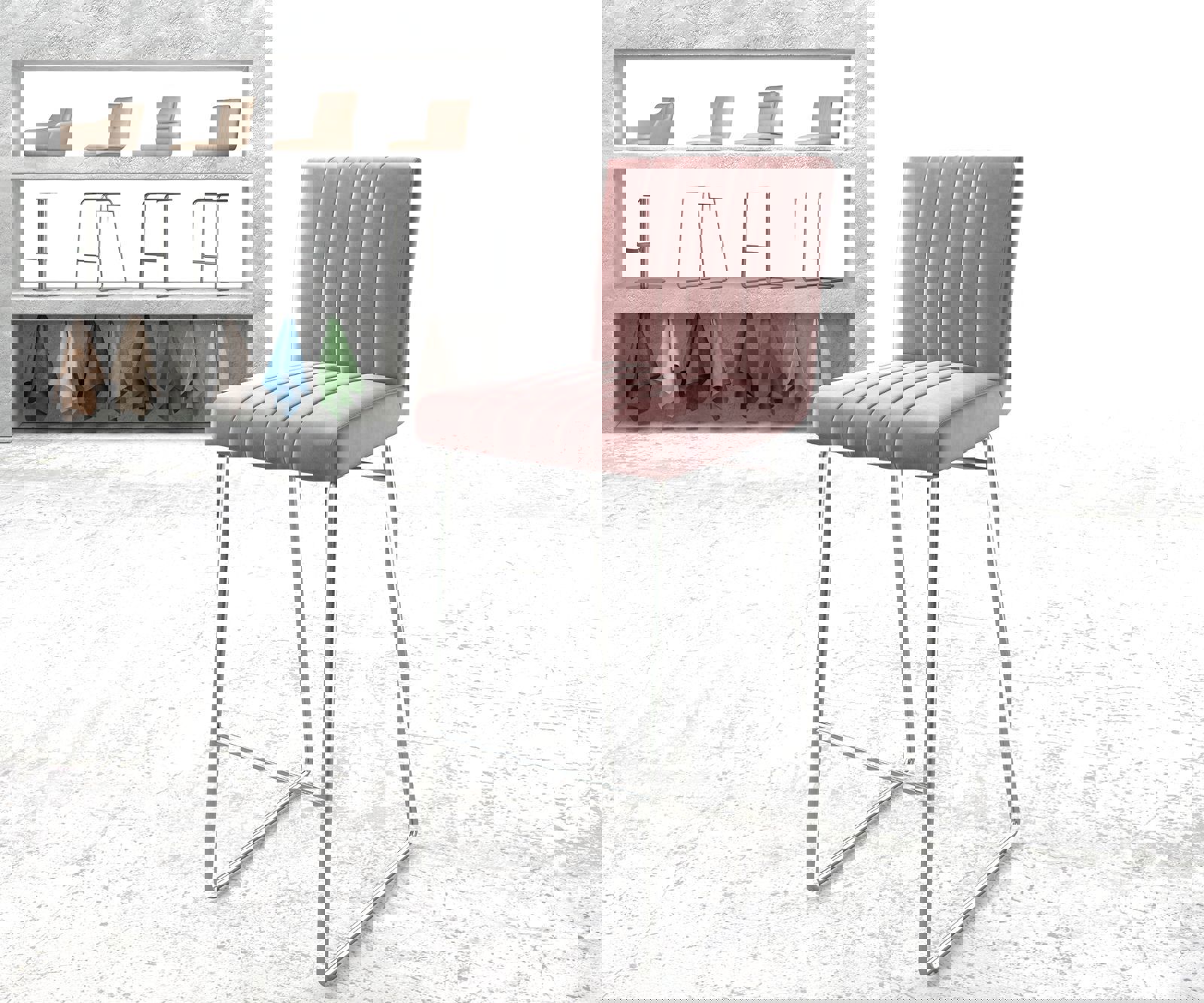 Barová stolička Luiga-Flex zamat ružová tenká podstava nerezová oceľ