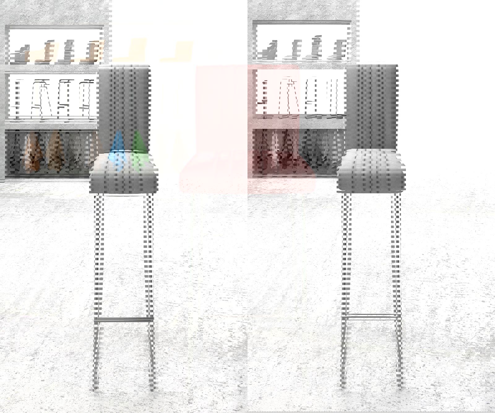 Barová stolička Luiga-Flex zamat ružová tenká podstava nerezová oceľ - Image 2