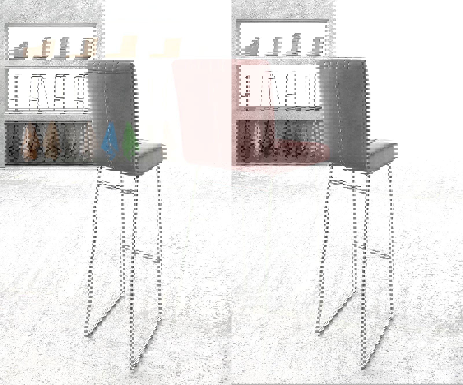 Barová stolička Luiga-Flex zamat ružová tenká podstava nerezová oceľ - Image 3