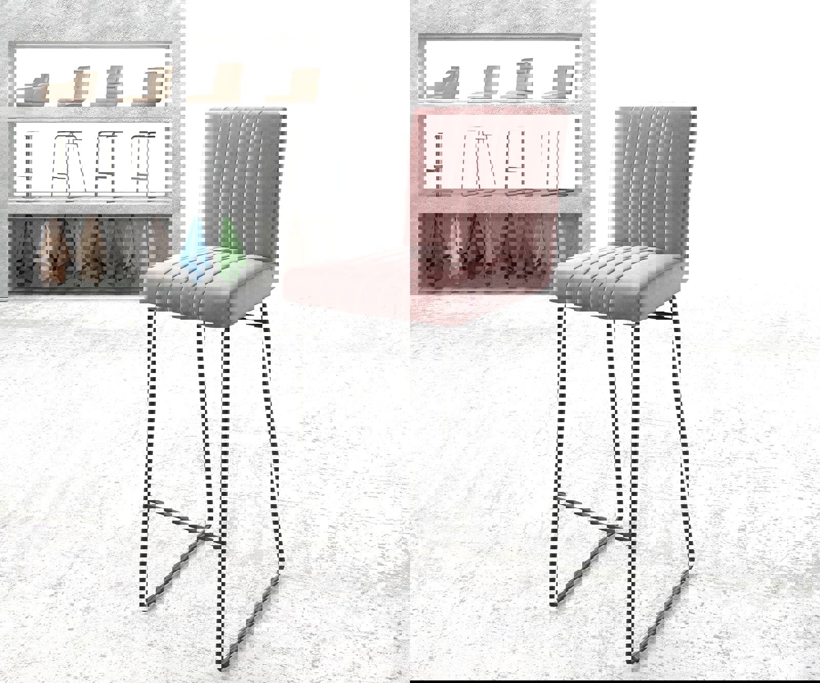 Barová stolička Luiga-Flex zamat ružová tenká podstava kov