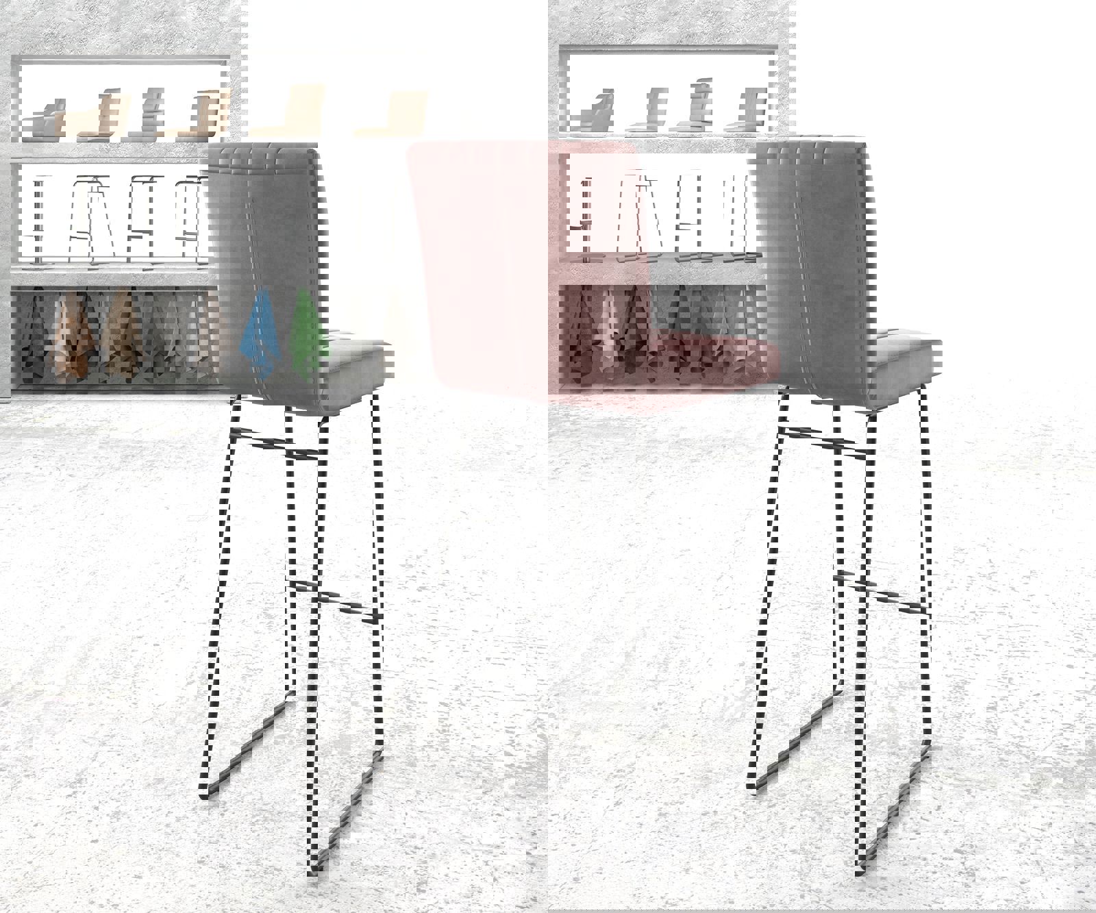 Barová stolička Luiga-Flex zamat ružová tenká podstava kov - Image 3