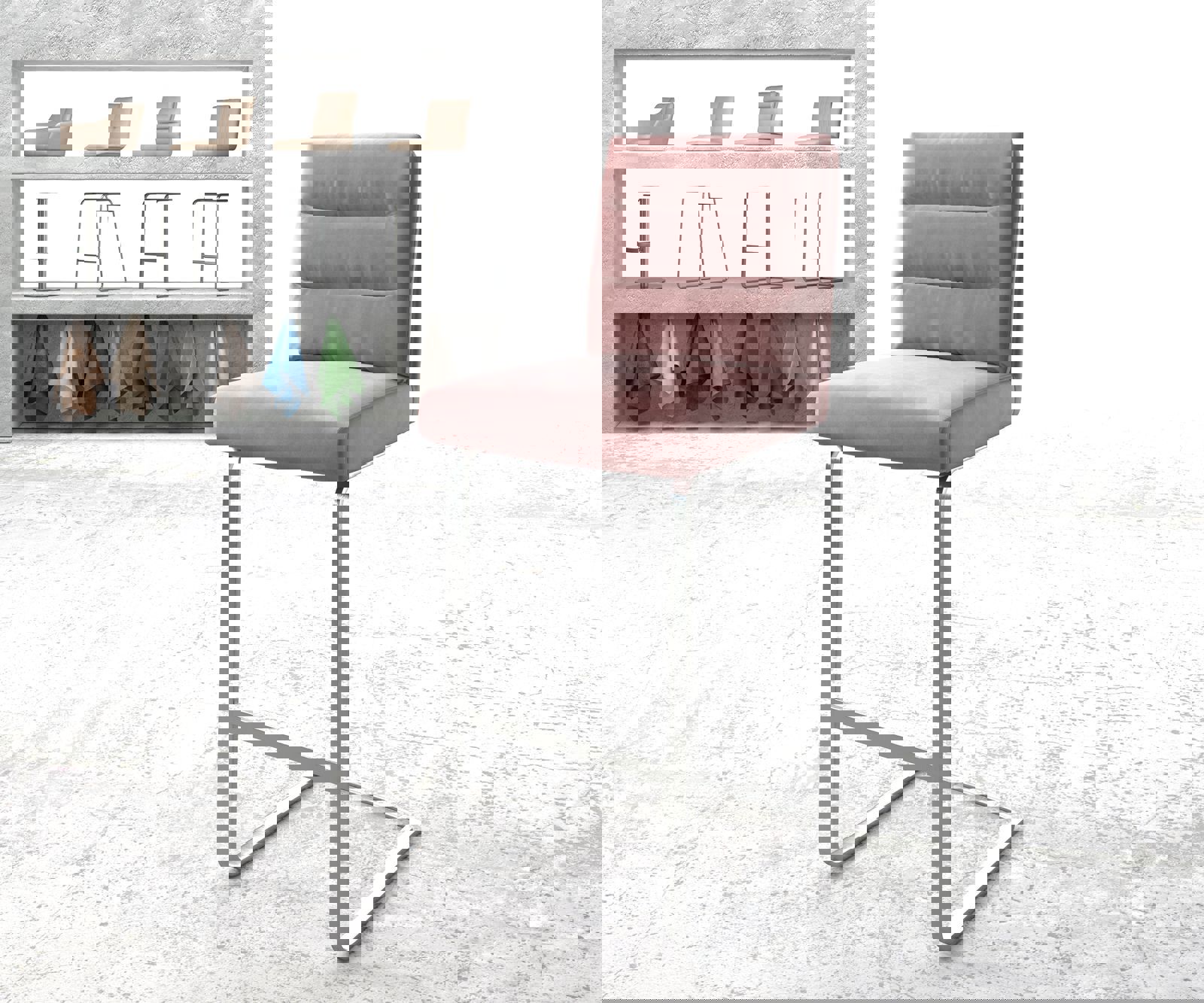 Barová stolička Pela-Flex zamat ružová jedálenská stolička plochý nerezová oceľ