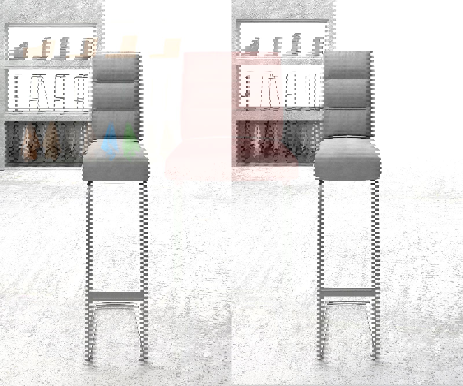 Barová stolička Pela-Flex zamat ružová jedálenská stolička plochý nerezová oceľ - Image 2