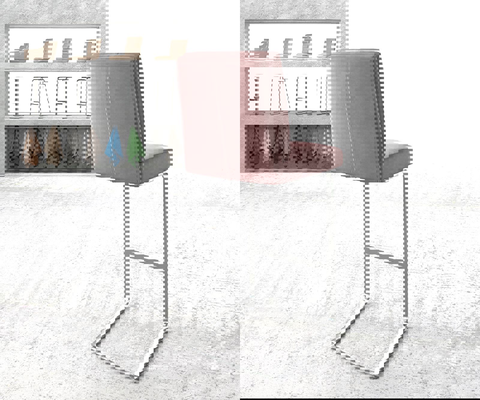 Barová stolička Pela-Flex zamat ružová jedálenská stolička plochý nerezová oceľ - Image 3