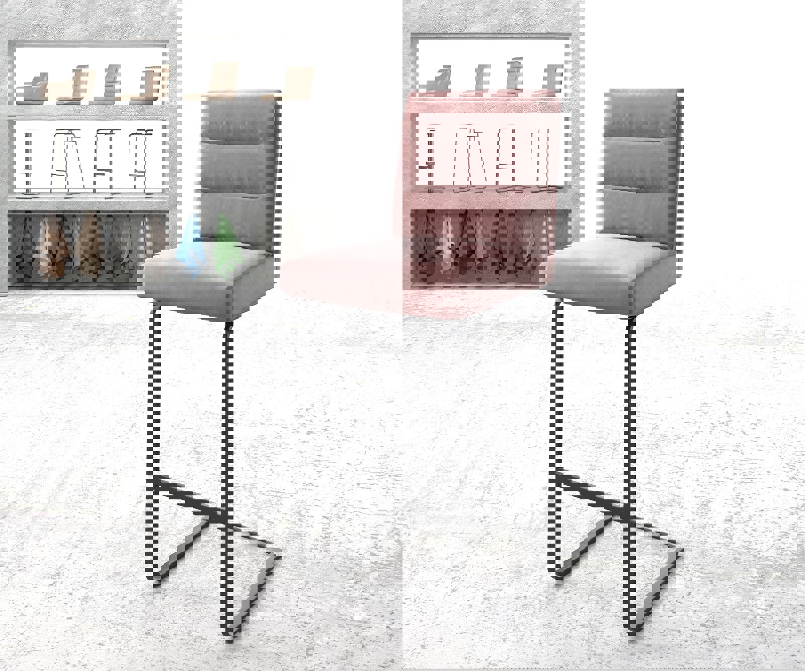 Barová stolička Pela-Flex zamat ružová jedálenská stolička plochý kov