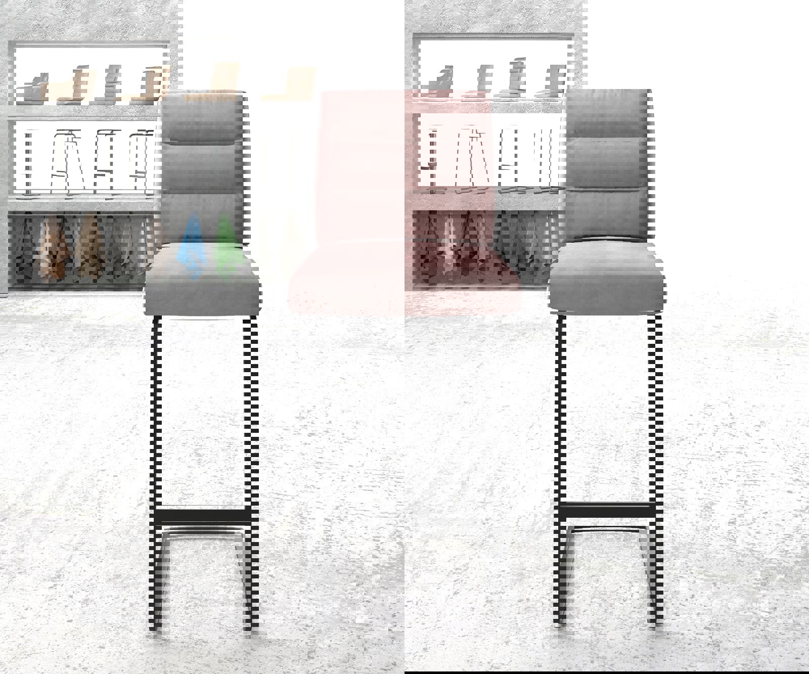 Barová stolička Pela-Flex zamat ružová jedálenská stolička plochý kov - Image 2