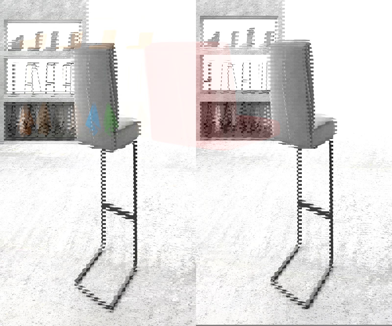 Barová stolička Pela-Flex zamat ružová jedálenská stolička plochý kov - Image 3