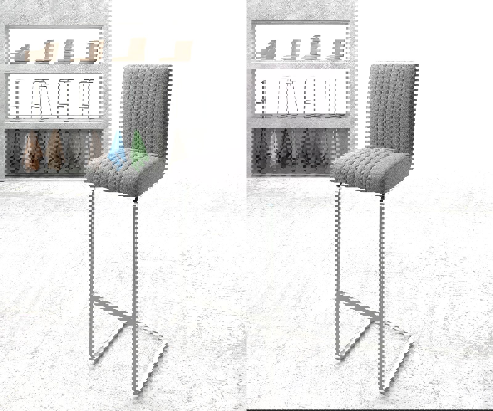 Barová stolička Luiga-Flex texturovaná látka svetlosivá jedálenská stolička plochý nerezová oceľ