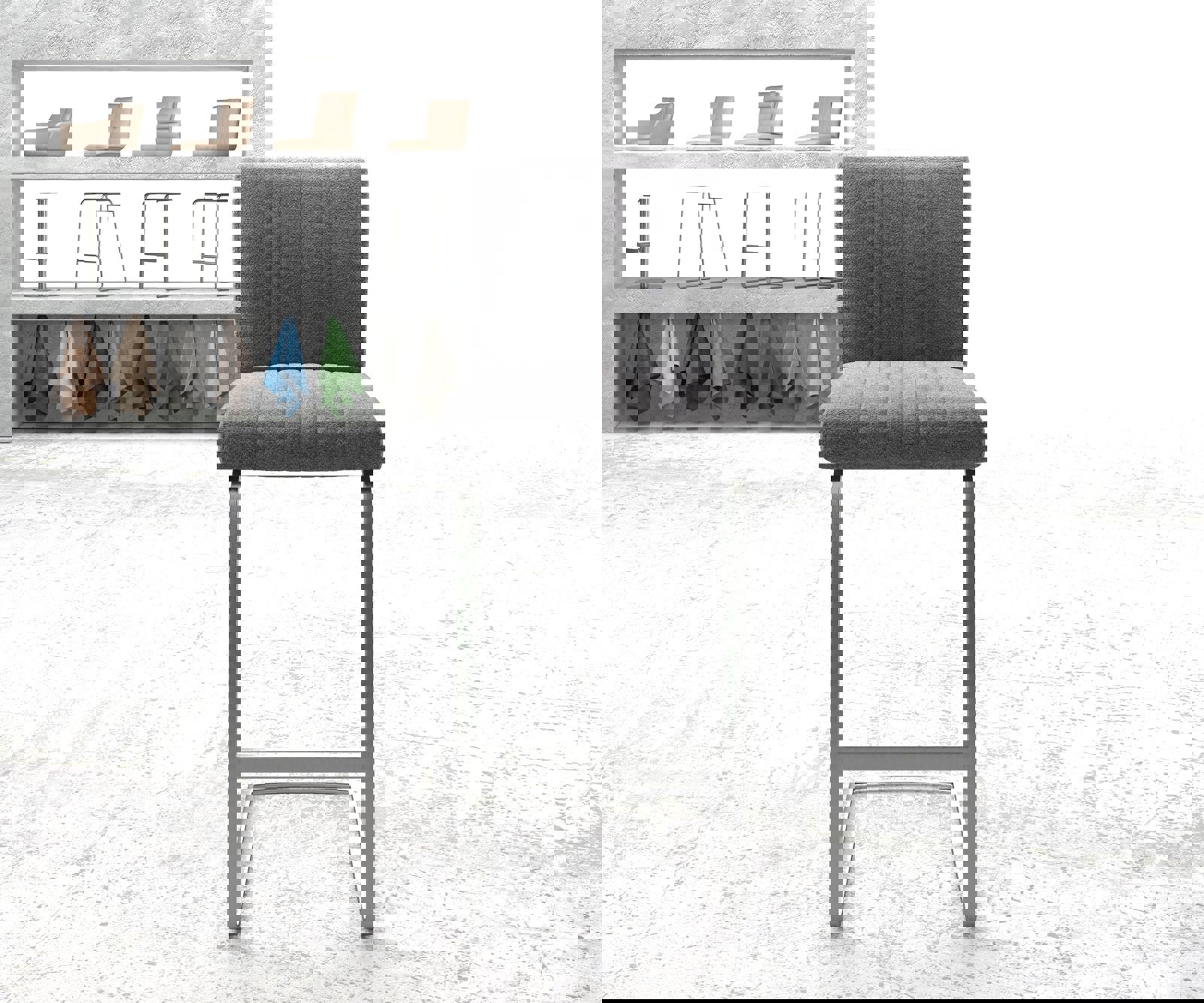 Barová stolička Luiga-Flex texturovaná látka svetlosivá jedálenská stolička plochý nerezová oceľ - Image 2