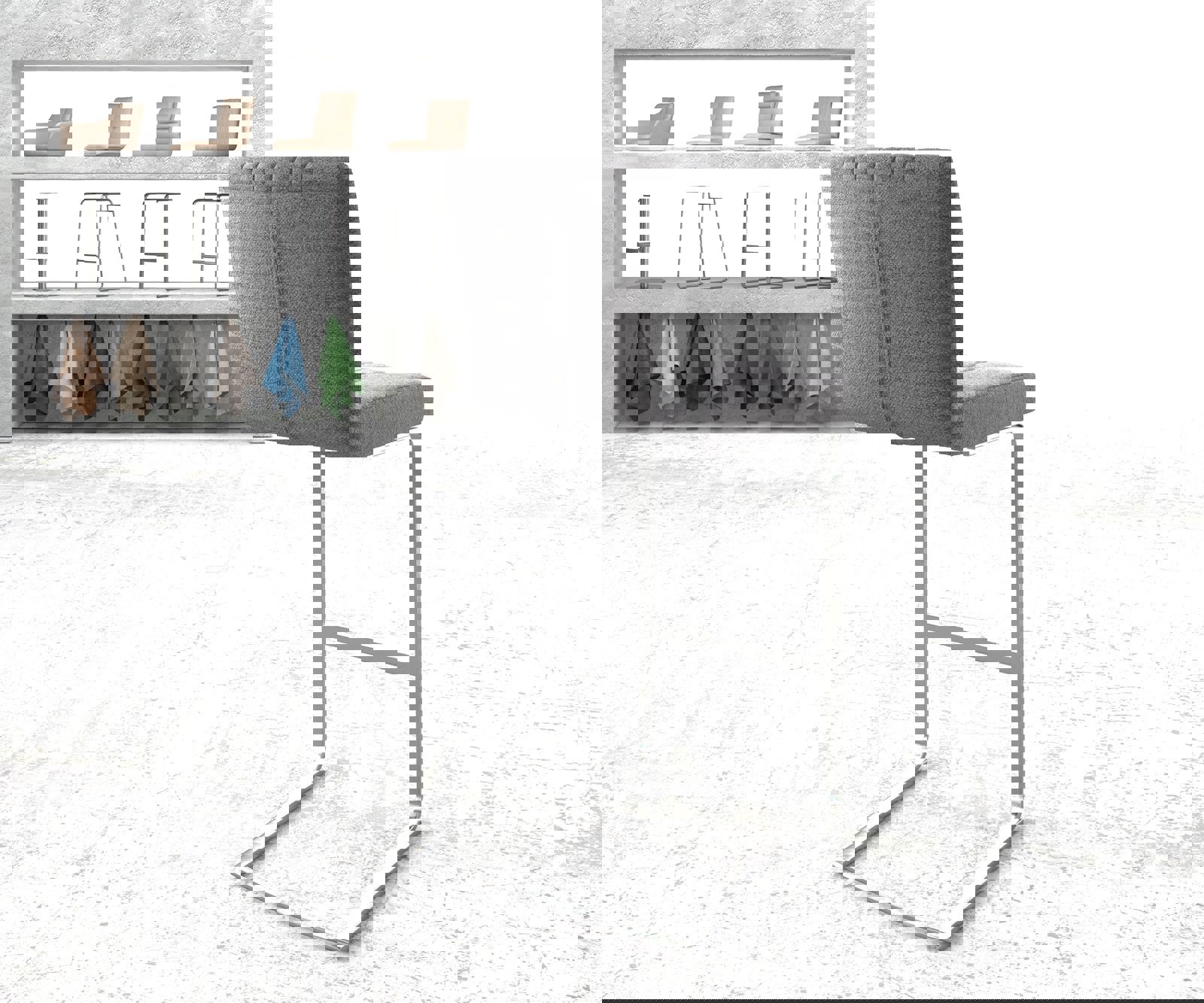 Barová stolička Luiga-Flex texturovaná látka svetlosivá jedálenská stolička plochý nerezová oceľ - Image 3