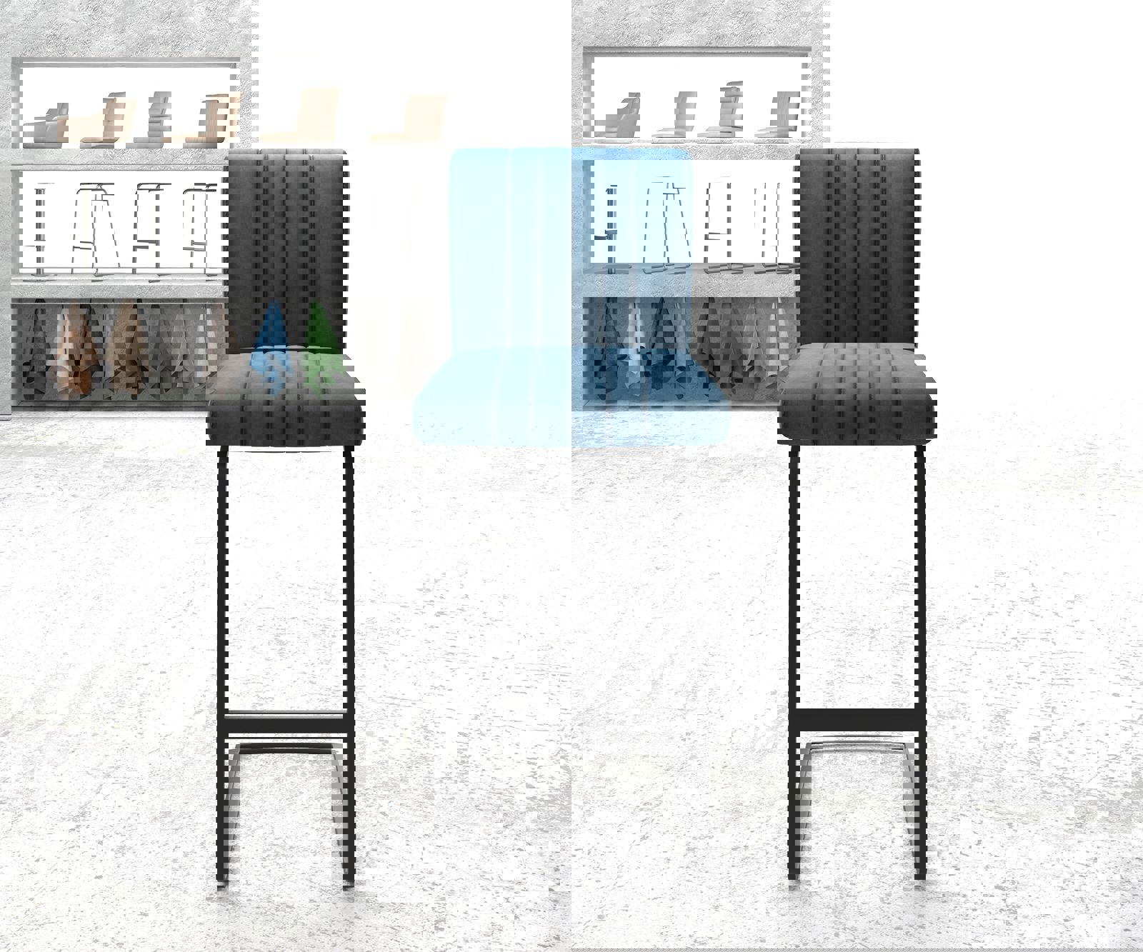 Barová stolička Luiga-Flex zamat modrá jedálenská stolička plochý kov - Image 2