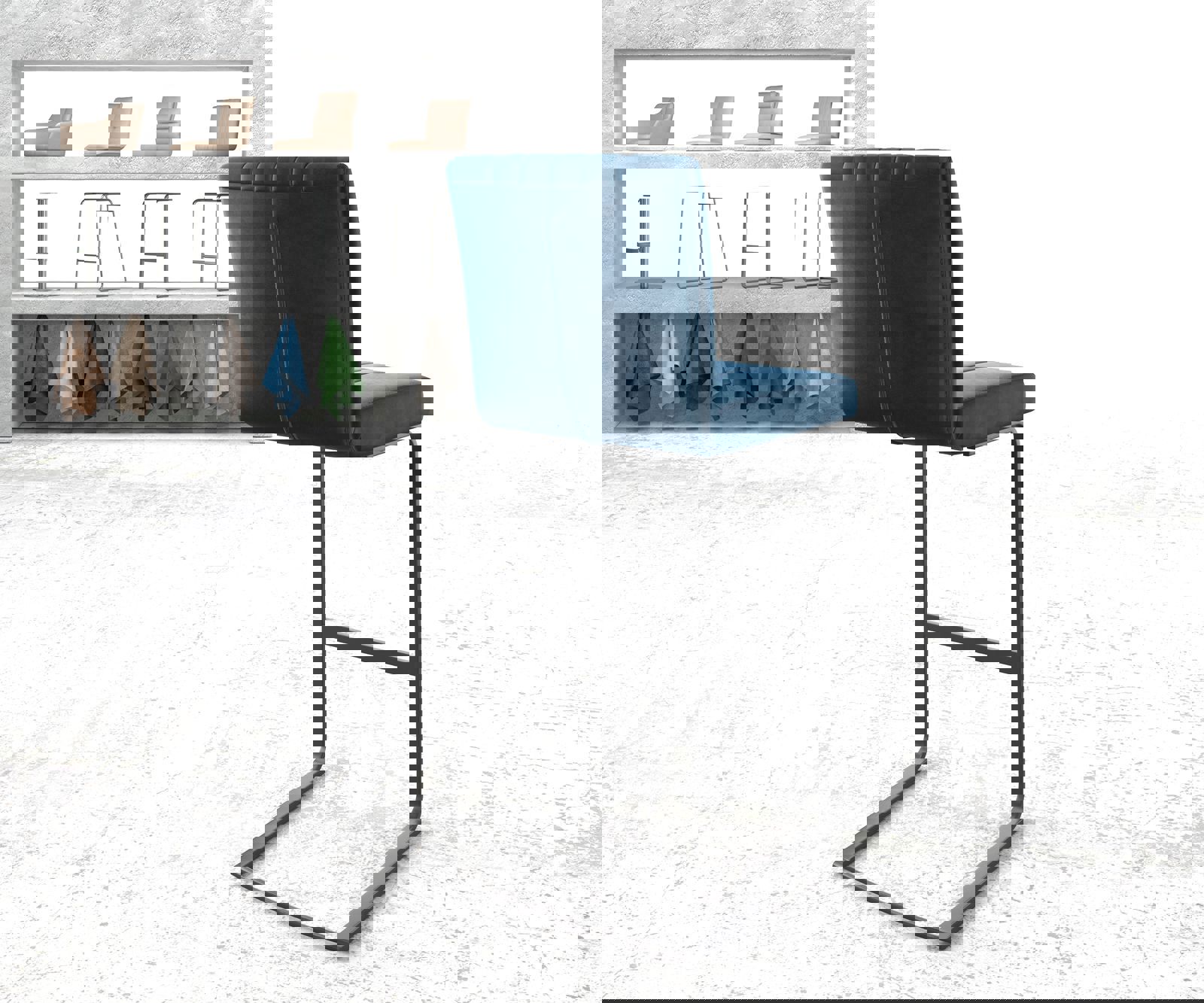 Barová stolička Luiga-Flex zamat modrá jedálenská stolička plochý kov - Image 3