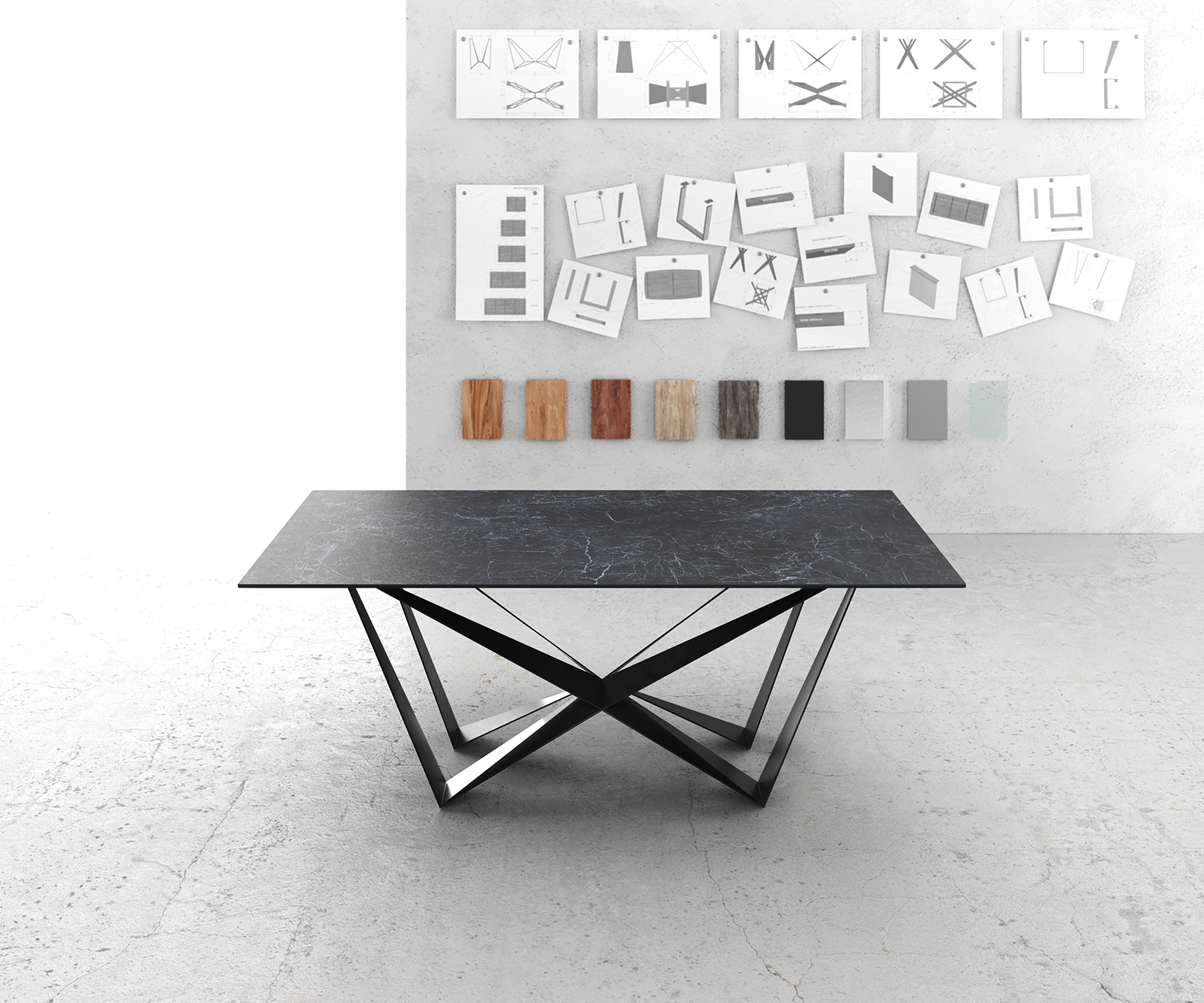 Jedálenský stôl Edge 200x100 cm keramika Laminam® Nero Greco antracitová stredová podstava plochá oceľ čierna - Image 2