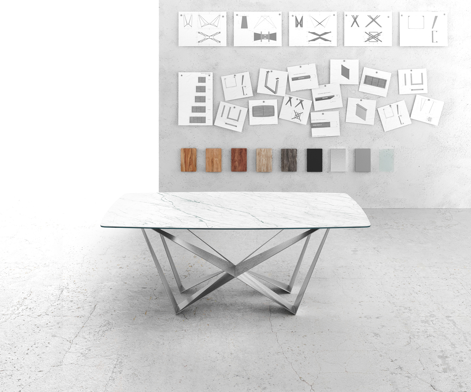 Jedálenský stôl Edge oválny tvar 200x100 cm Laminam® keramika biela Spider plochá nerezová oceľ - Image 2