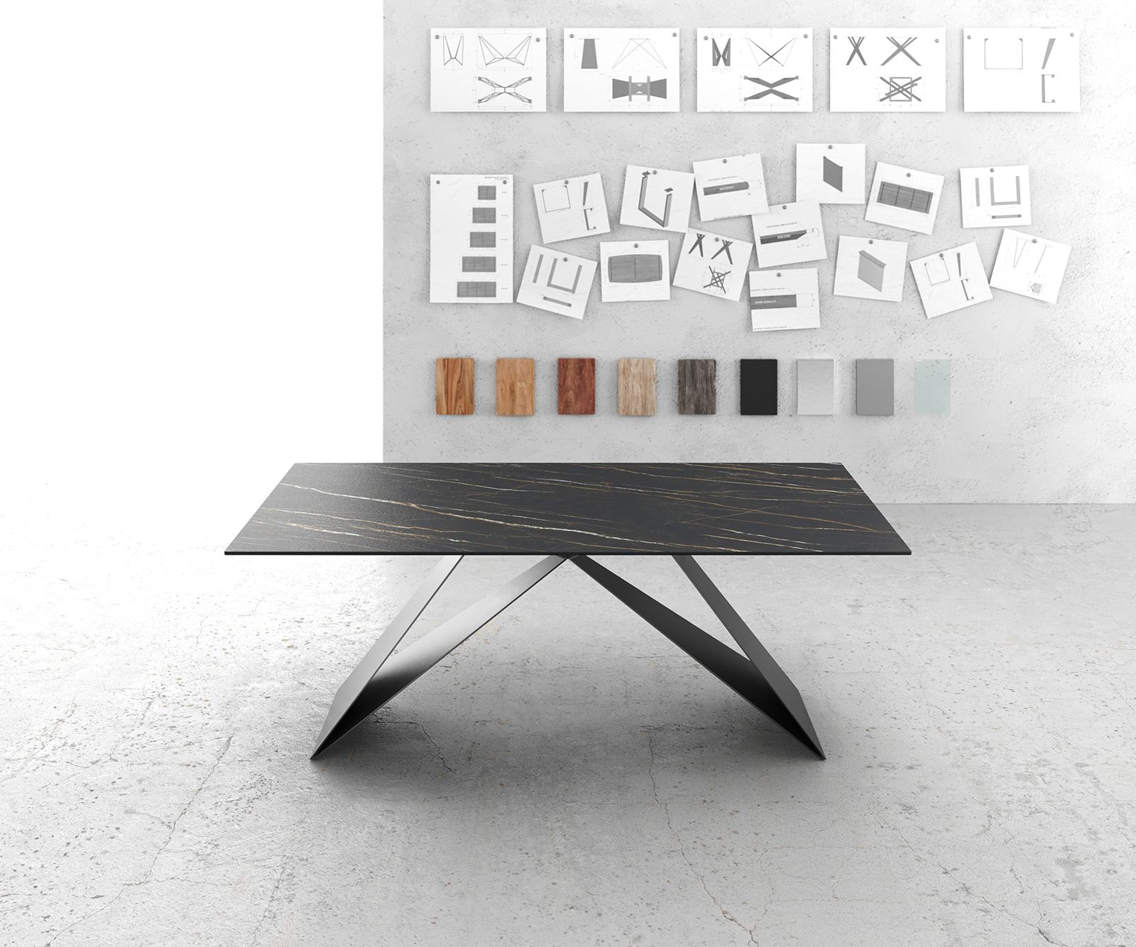 Jedálenský stôl Edge 200x100 cm keramika Laminam®Noir Desir hnedá podstava v tvare V čierna - Image 2