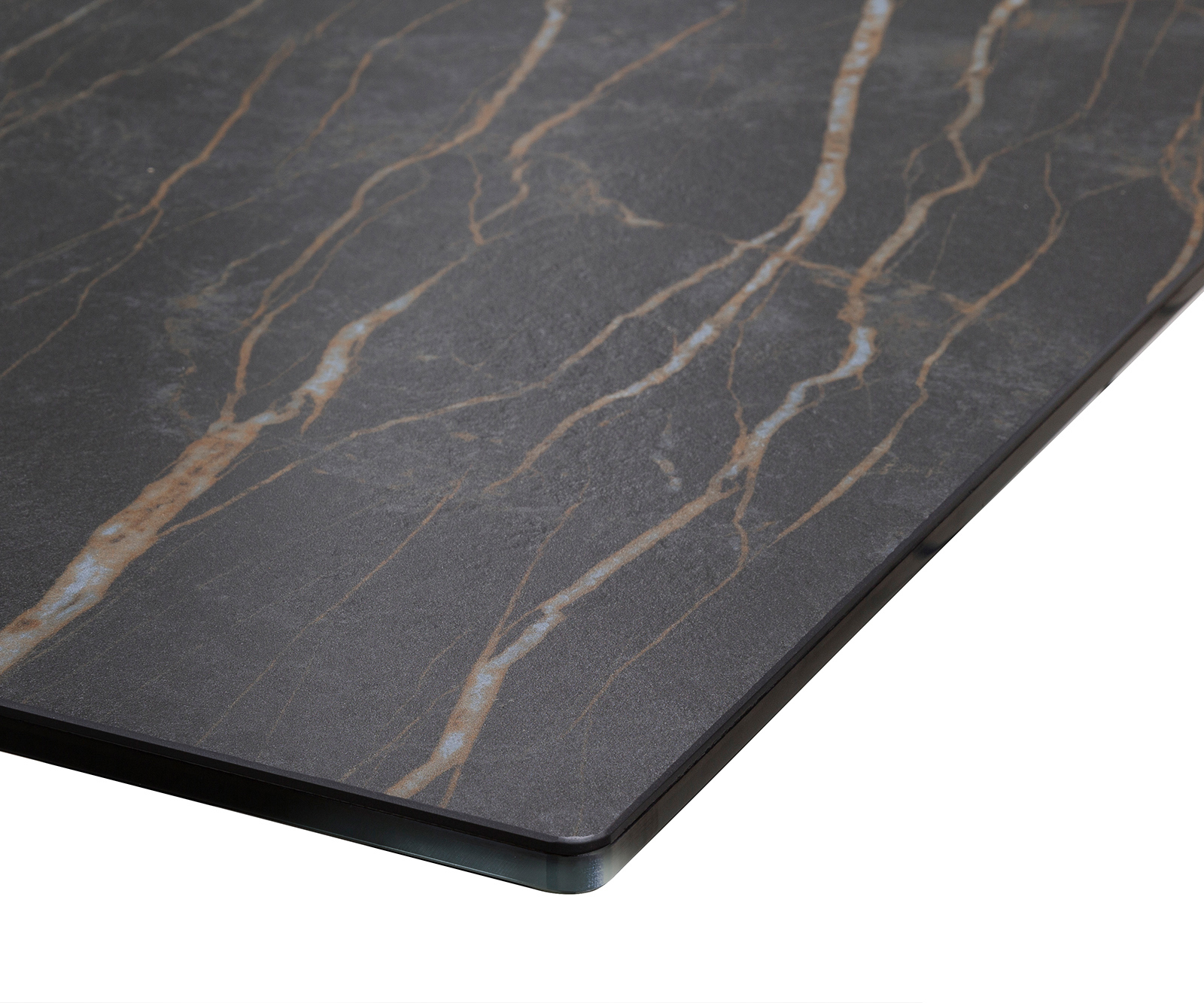 Jedálenský stôl Edge 200x100 cm keramika Laminam®Noir Desir hnedá podstava v tvare V čierna - Image 5