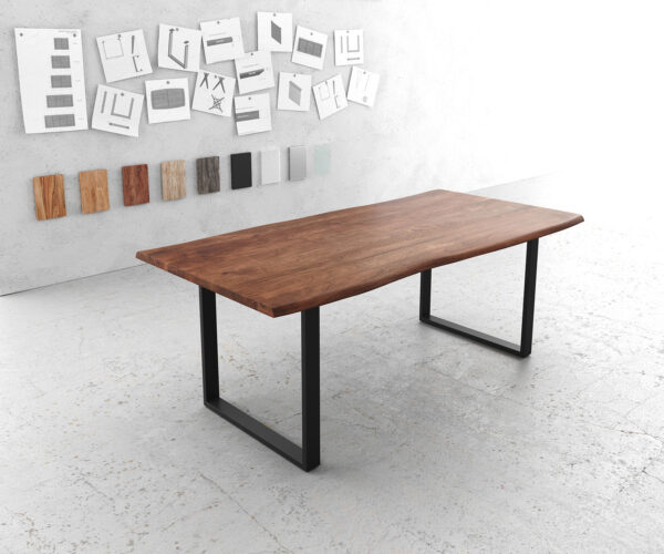 Jedálenský stôl Edge 200x100 akácia hnedá kov čierna Live-Edge