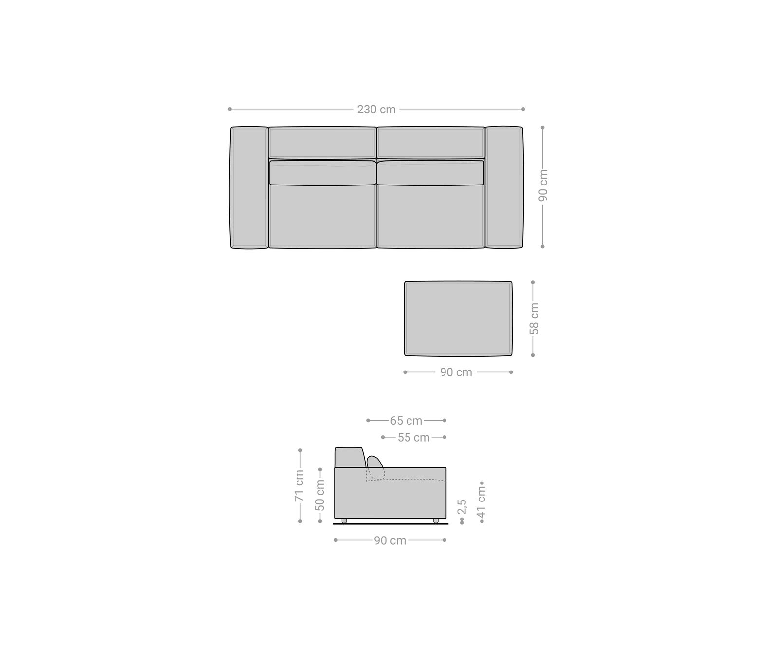 Veľká pohovka Sirpio 230x90 cm plyšový manšester béžová s taburetom - Image 7