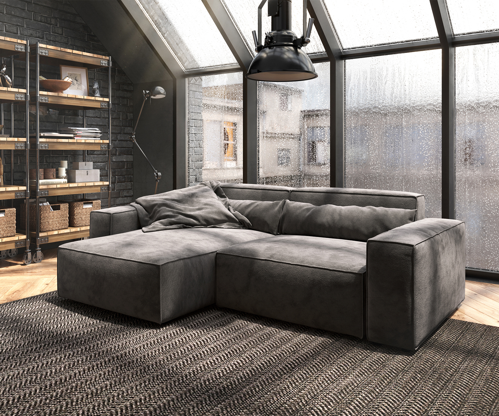 Rohová pohovka Sirpio 230x150 cm mikrovlákno khaki-hnedá variabilné ležadlo