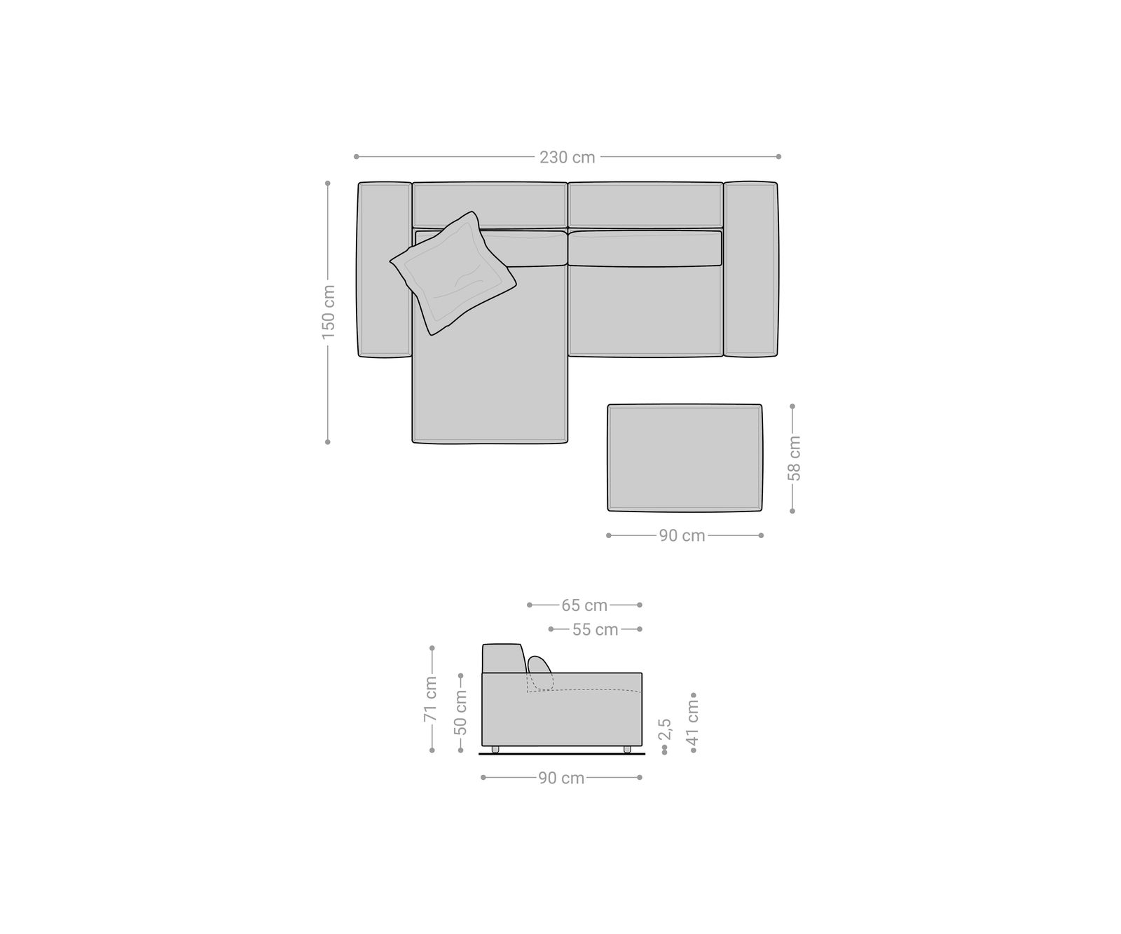 Rohová pohovka Sirpio 230x150 cm imitácia kože vintage antracitová ležadlo variabilné s taburetom - Image 6