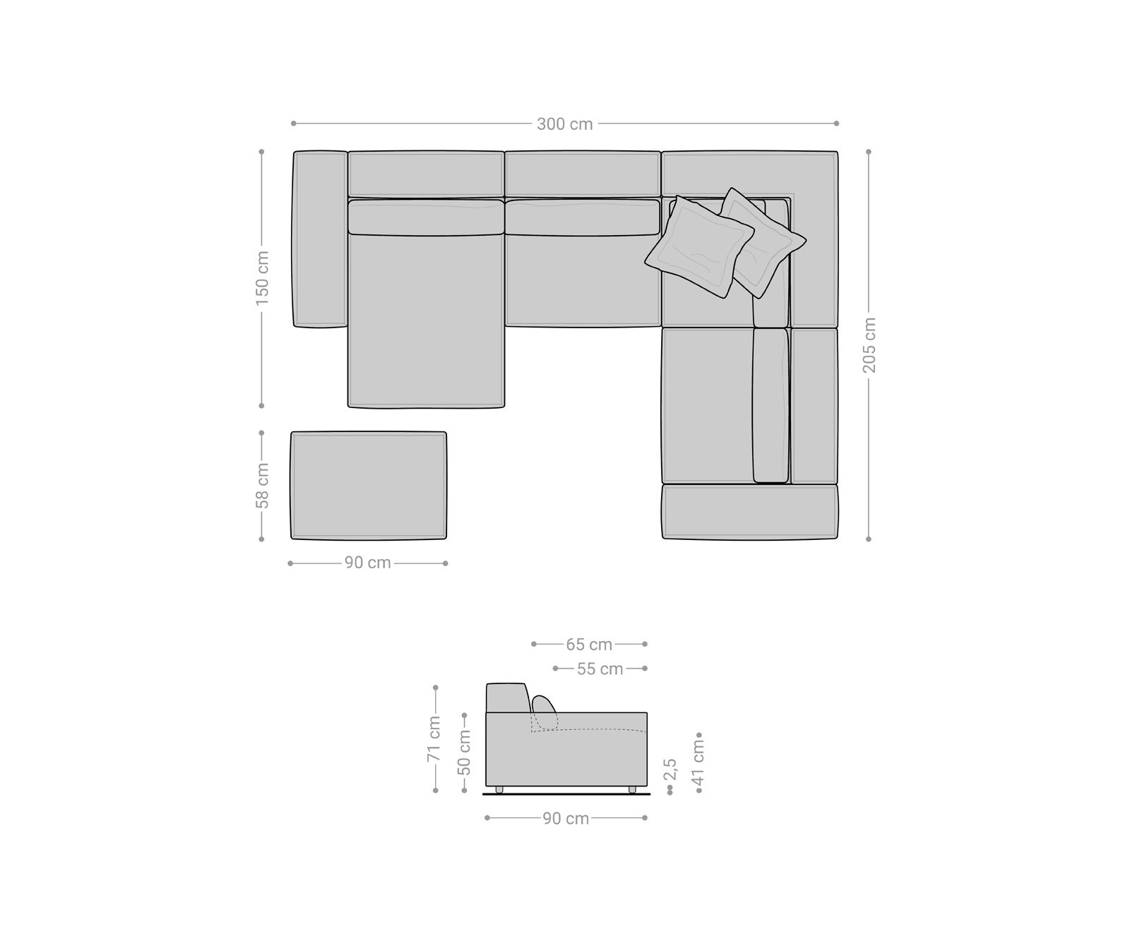 Pohovka v tvare "U" Sirpio 300x200 cm mikrovlákno čierna ležadlo variabilné s taburetom - Image 8