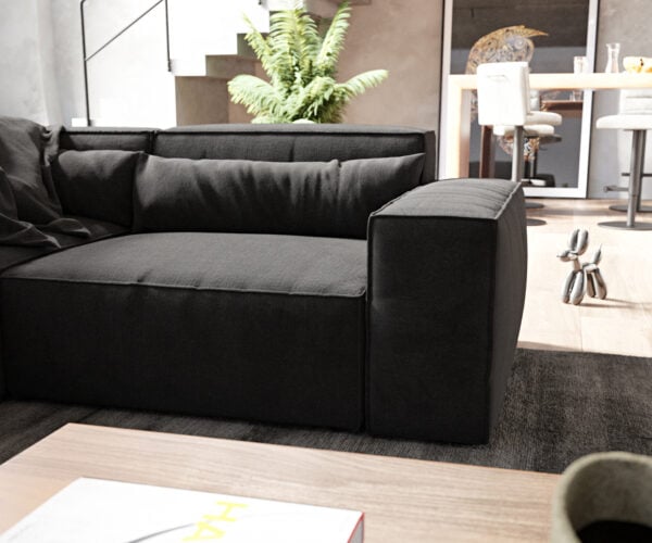 Pohovka v tvare "U" Sirpio 300x200 cm mikrovlákno čierna ležadlo variabilné s taburetom - Image 6