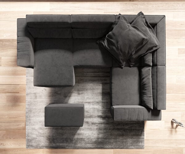 Pohovka v tvare "U" Sirpio 300x200 cm mikrovlákno čierna ležadlo variabilné s taburetom - Image 7