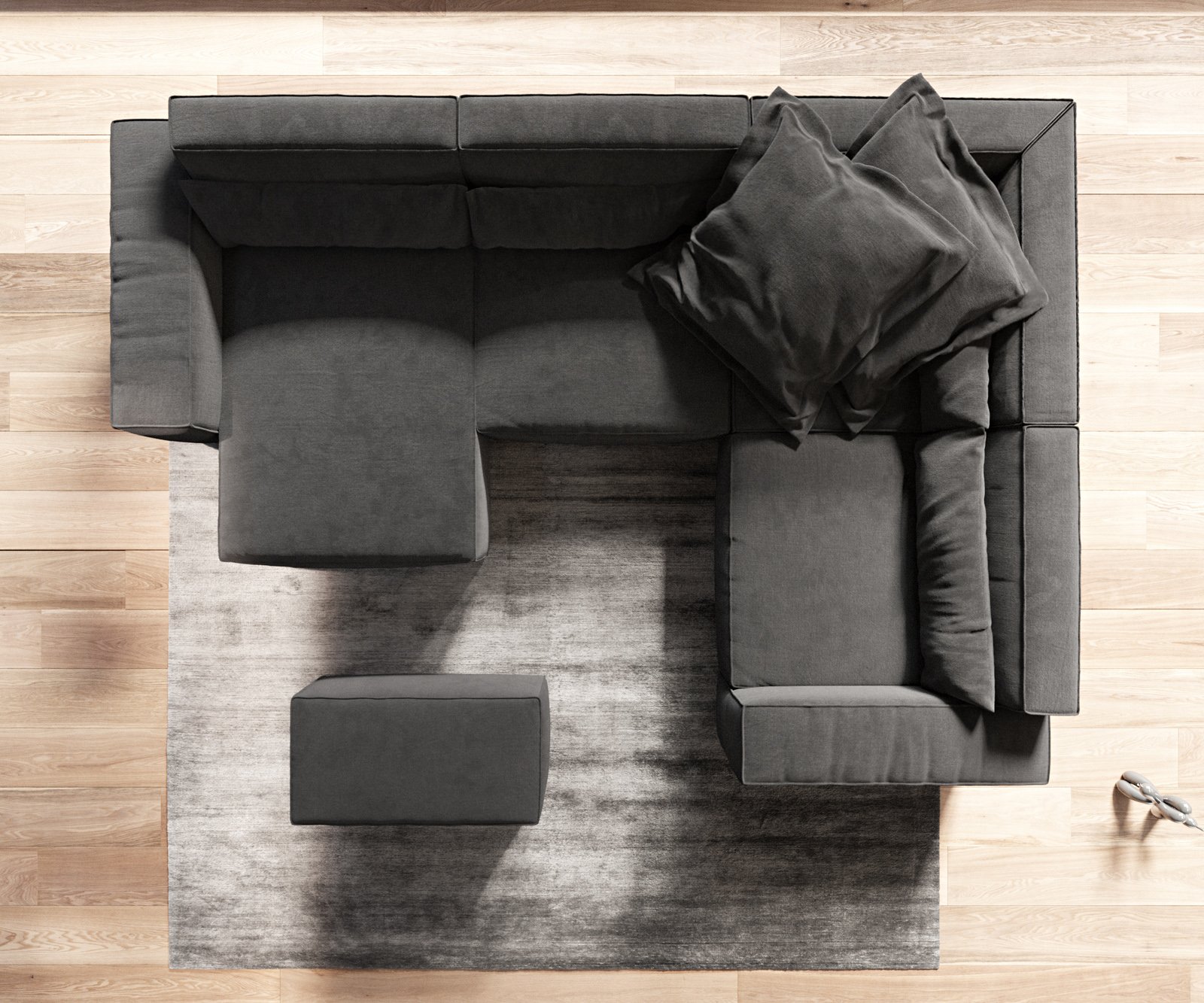Pohovka v tvare "U" Sirpio 300x200 cm mikrovlákno čierna ležadlo variabilné s taburetom - Image 7
