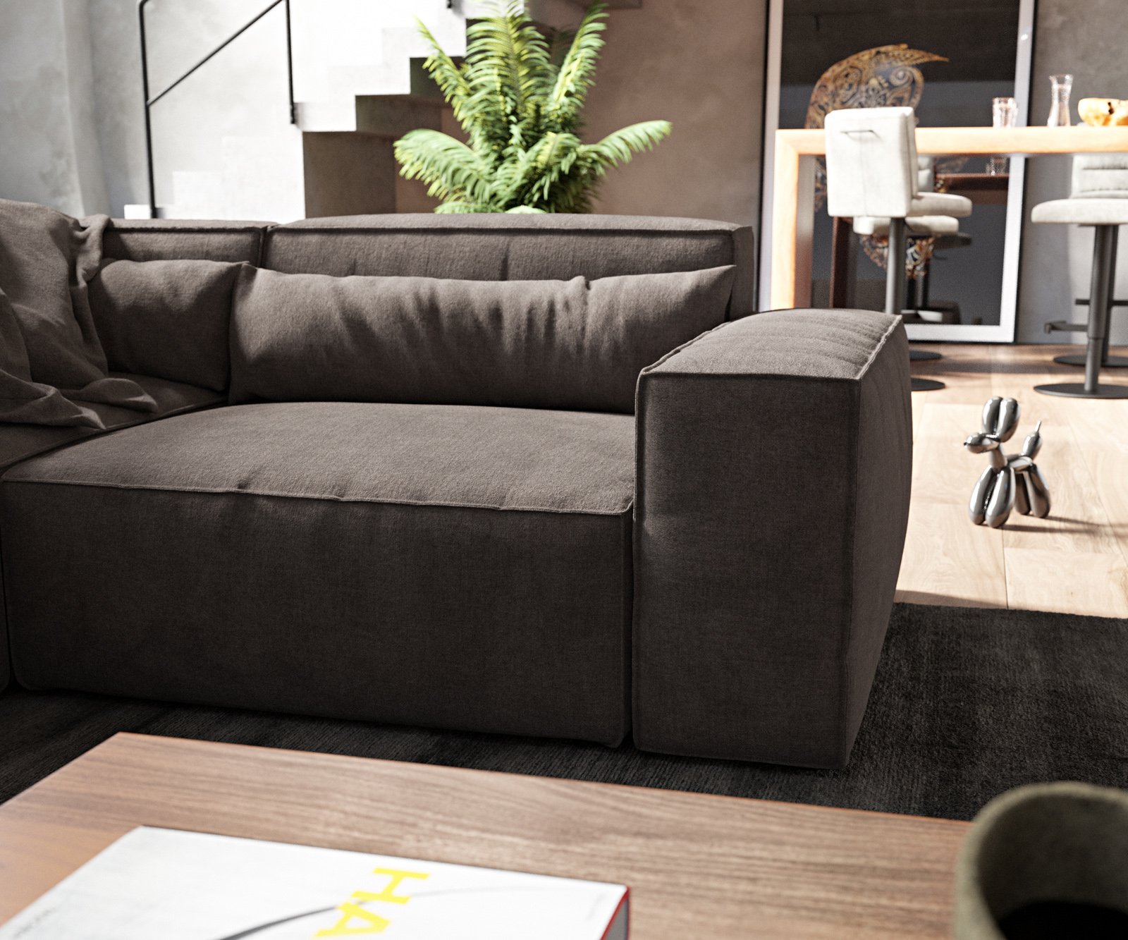 Pohovka v tvare U Sirpio 300x200 cm mikrovlákno khaki-hnedá variabilné ležadlo s taburetom - Image 6