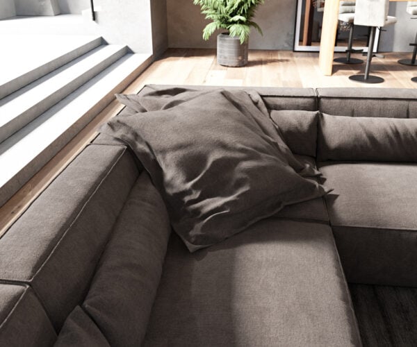 Pohovka v tvare U Sirpio 300x200 cm mikrovlákno khaki-hnedá variabilné ležadlo s taburetom - Image 5