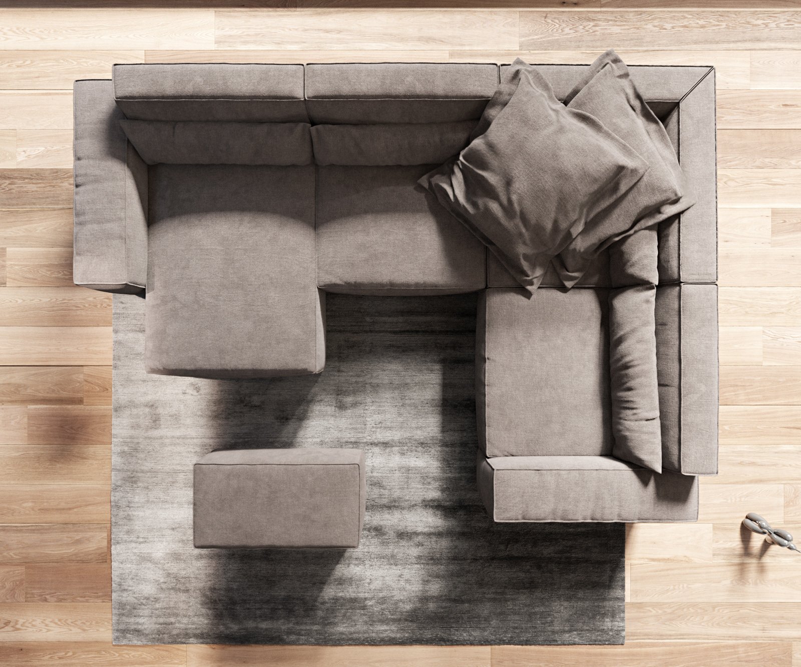 Pohovka v tvare U Sirpio 300x200 cm mikrovlákno khaki-hnedá variabilné ležadlo s taburetom - Image 7